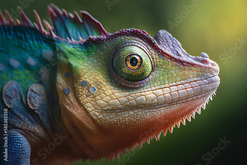 green iguana on a branch, Generative AI © Smilego