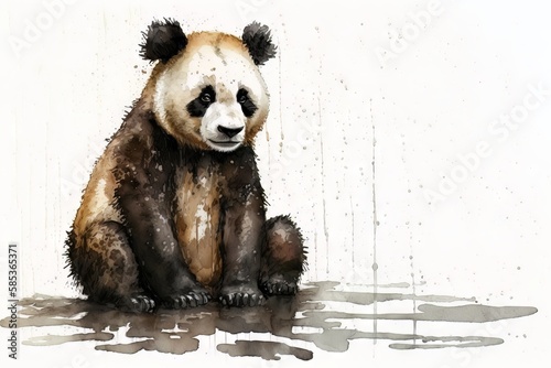 Panda sitting - portrait in watercolor style - Generative AI