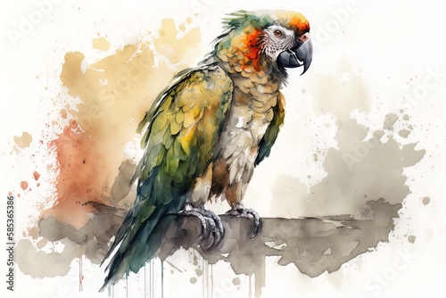 Parrot portrait in watercolor style - Generative AI