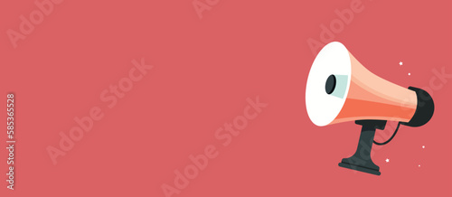 Poster with megaphone. Flat design bullhorn on a red background. Vector illustration