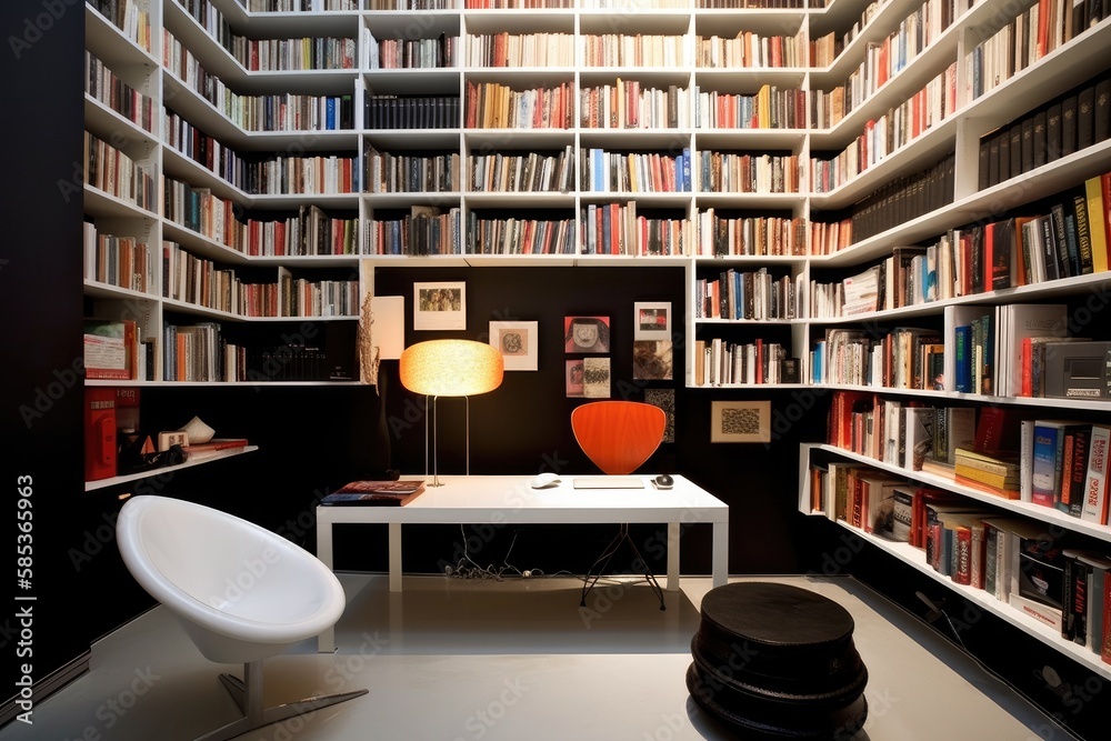 a small modern wonderful library in the guest room, contemporary style - Generative AI a small modern wonderful library in the guest room, contemporary style - Generative AI