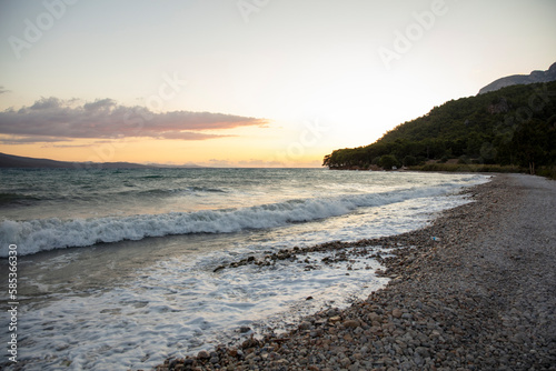 sunset over the sea on the beach