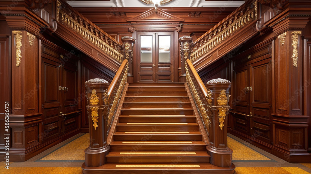 Obraz premium Charming Classic Wood House, Elegant Entrance and Inviting Stairs, Generative AI