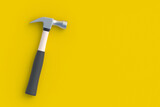 Metal hammer on yellow background. Construction concept. Home renovation. Tools for repair. Top view. Copy space. 3d render