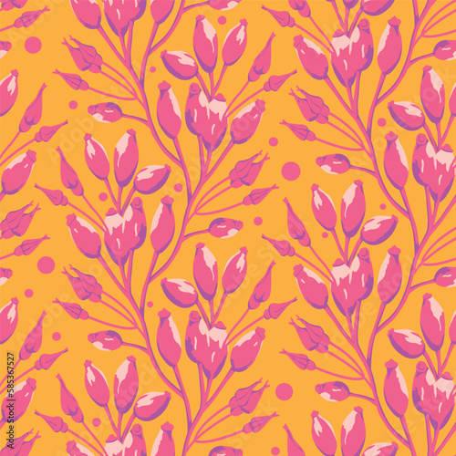 Seamless background with floral ornament. Vector illustration in watercolor style. Design for packaging design, wrapping. Printing on fabric and paper.