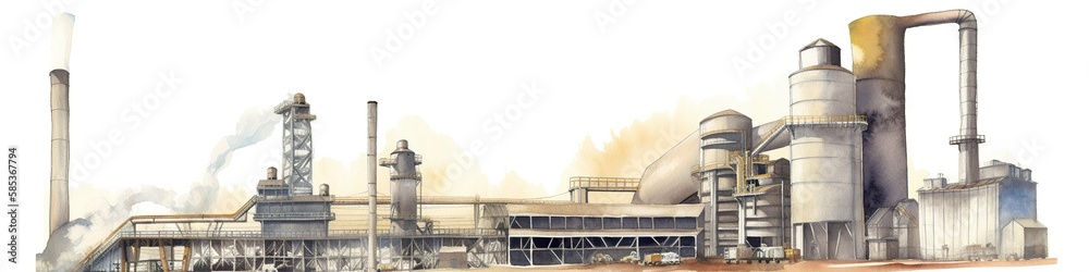 Steel production, imaginary large industrial enterprise, light and airy watercolor illustration, AI generative industrial drawing Steel production, imaginary large industrial enterprise, light and airy watercolor illustration, AI generative industrial drawing