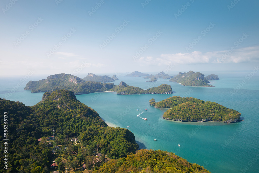 Group of tropical islands in sea. Ang Thong National Marine Park near Koh Samui in Thailand..