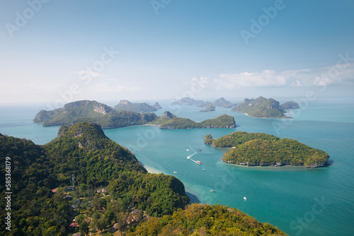 Group of tropical islands in sea. Ang Thong National Marine Park near Koh Samui in Thailand..