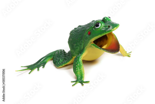toy green frog isolated on white background