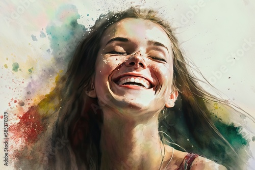 portrait of a woman smiling, color painting, AI genrated photo