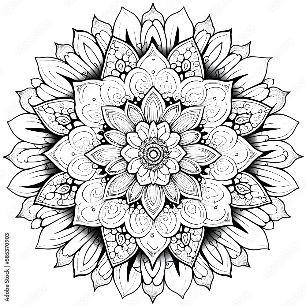 Mandala coloring page created with Generative AI technology. Mandala coloring page created with Generative AI technology.