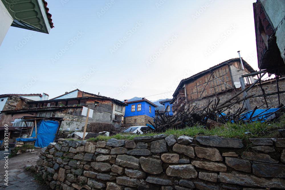 Old houses in the village of Cumalıkızık, Turkey. Traditional houses in the old town Old houses in the village of Cumalıkızık, Turkey. Traditional houses in the old town