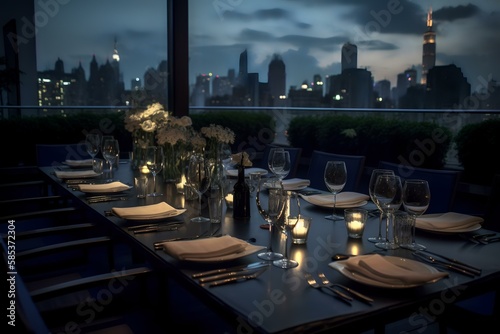 Elegant Urban Terrace Dinner  AI Generated 