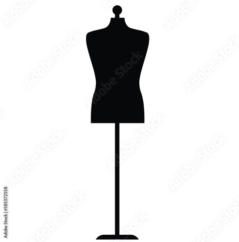 Male sewing mannequin, manikin  flat silhouette illustration vector isolated on white background. Dress form black and white icon for sewing concept. Tool for tailors.