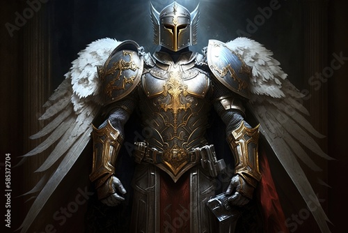 Justice and Victory, Gleaming in Illuminated Armor Generative AI photo