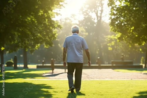 Elderly grandfather walking alone. Concept loneliness, widowhood, grandpa senior old man. Older. Ai generative