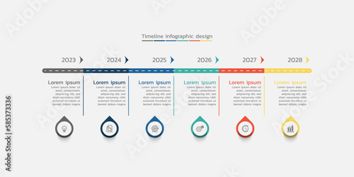 Business infographic timeline design template with 6 options