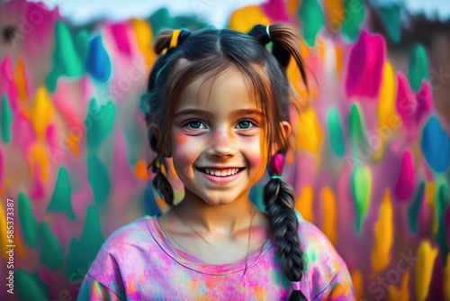 Little girl playing with colors. Ai generative