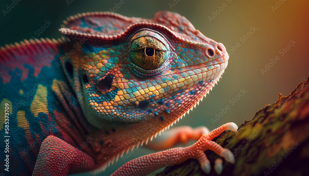Obraz premium Close up of a chameleon with bright.Generative AI.