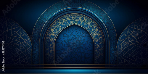 Egyptian blue color Islamic design background Genetarive AI photo