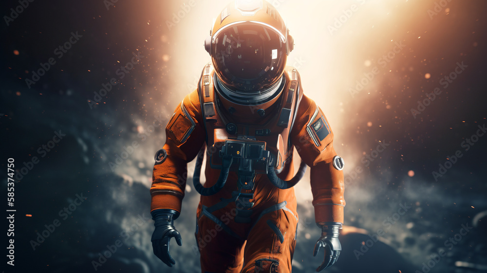 Fototapeta premium An astronaut runs from the Martian storm, Generative AI