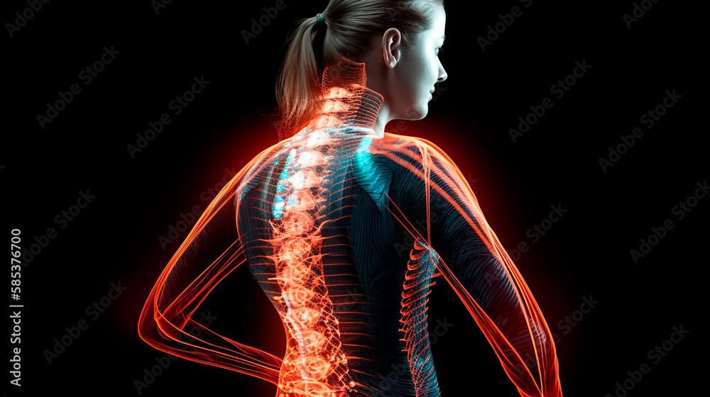 Back Problem Woman Diagram Women with back pain, sports injury and fitness, spine x-ray and ...