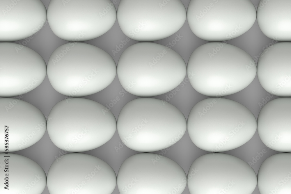 Many farm raw organic white chicken eggs background from local market