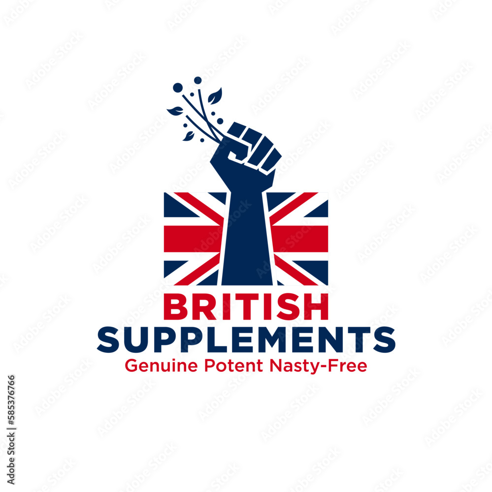 British Flag and Hand Fist holding leaves logo British Flag and Hand Fist holding leaves logo