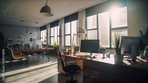 Co-working space in modern interior. Generative AI