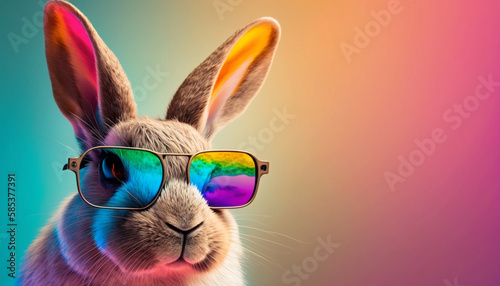 Wallpaper Mural Cool mood bunny with sunglasses on colorful background.Generative AI. Torontodigital.ca