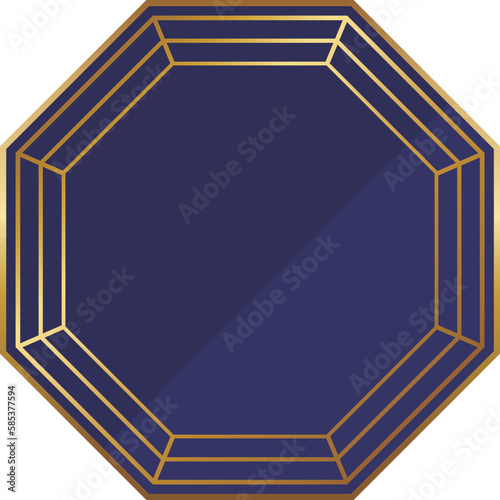 高級感のある八角形の中華風フレーム　ブルー＆ゴールド