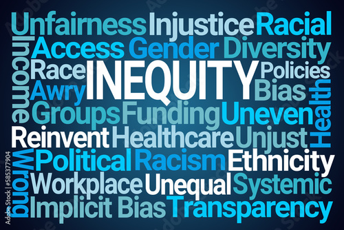 Inequity Word Cloud on Blue Background
