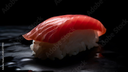 close up of sashimi sushi Simple black background