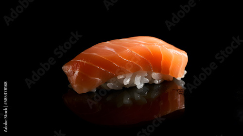 close up of sashimi sushi salmon on black background