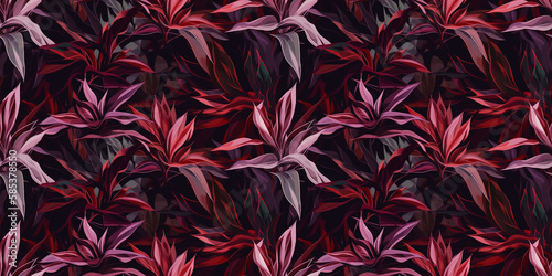 Cryptanthus repeating pattern background, tropical leaves, abstract art design – created with generative AI
