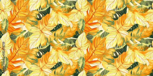 Calathea repeating pattern background, tropical leaves, abstract art design – created with generative AI