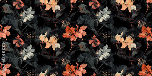 Begonia repeating pattern background, tropical leaves, abstract art design – created with generative AI