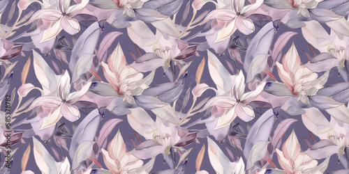 Laelia and Rosa, repeating pattern background, tropical leaves, abstract art design – created with generative AI