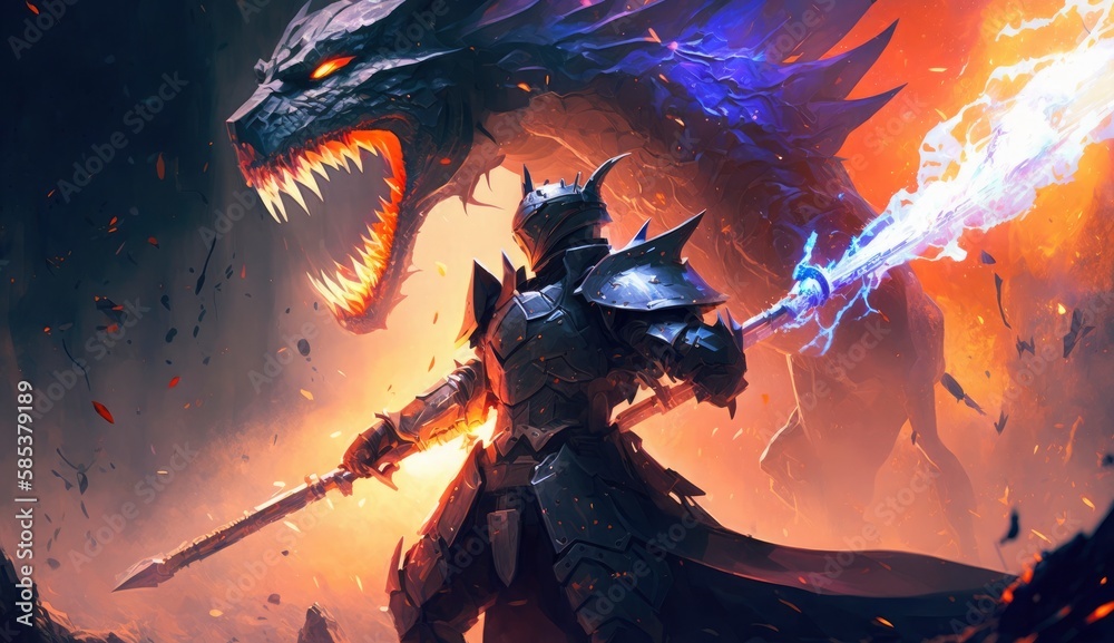 Digital illustration painting design style a knight in Hi tech armour ...