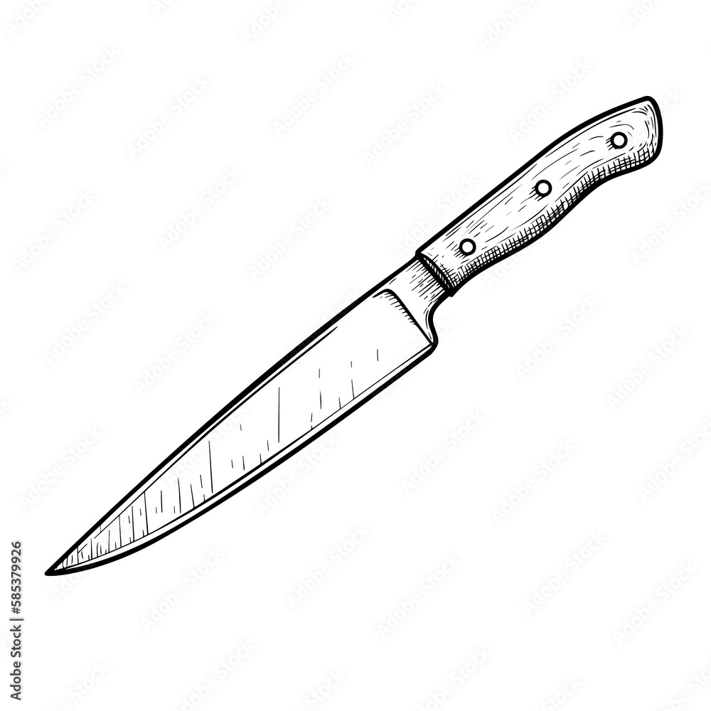 Carving knife with wooden handle. Butcher and kitchen utensil. Chef's