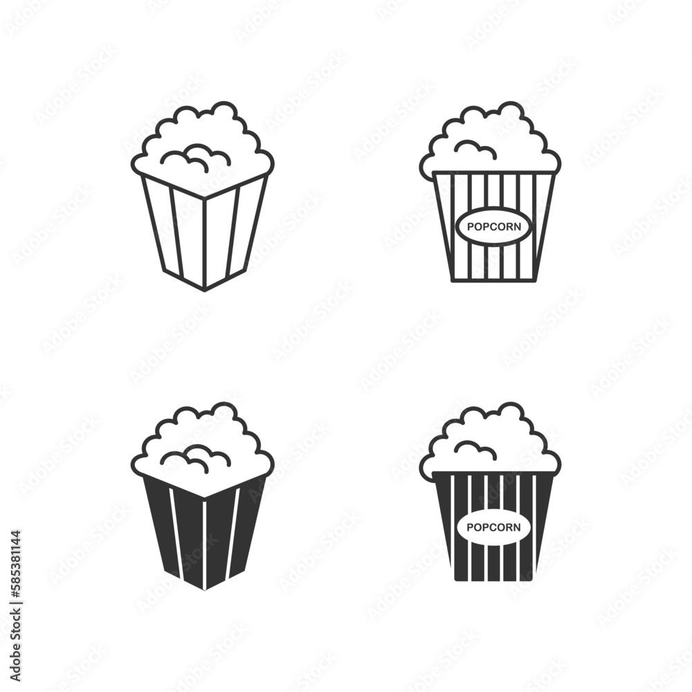 Popcorn vector icon. Popcorn, bucket, box. Cinema concept.  Vector illustration popcorn signs for logo design, web design or mobile app.