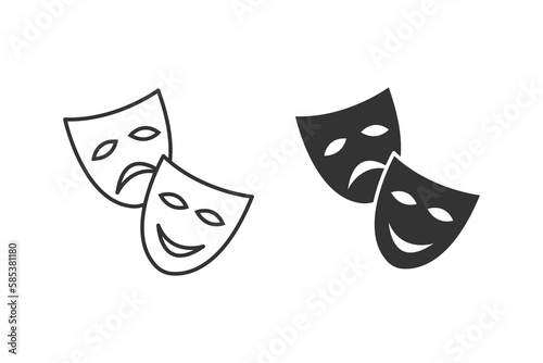 Comedy and tragedy theater masks vector illustration. Masquerade vector icon on white background. Comic and tragic mask icon. Theatrical masks. Vector illustration, EPS10.