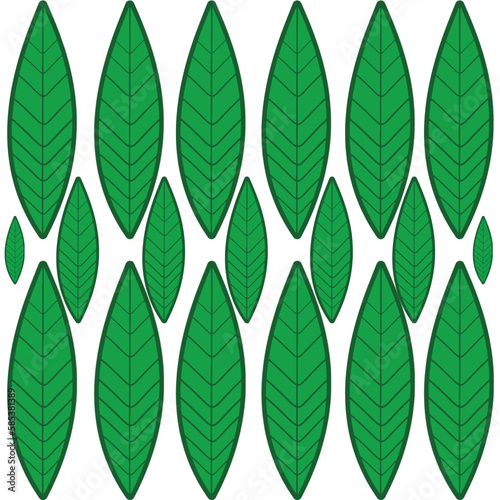 Green leaves pattern. Vector illustration. Isolated on white background.
