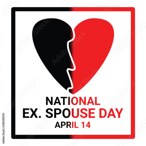 National Ex. Spouse Day. April 14. Vector illustration. Red and black heart on white background.