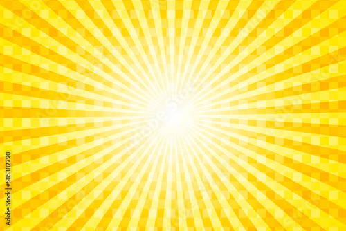 Sunrise image yellow polka dots background with shiny rays.