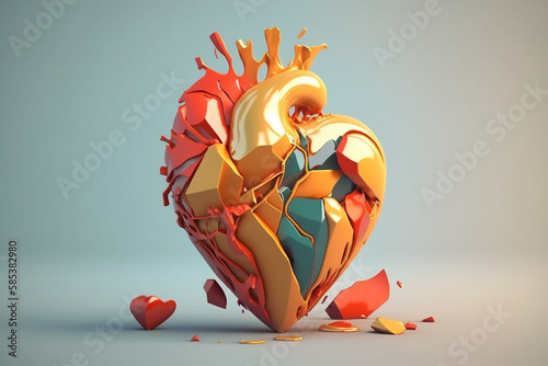 Pęknięte ceramiczne serce alegoria - Cracked ceramic heart allegory - Generative AI
