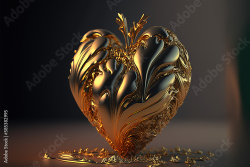 Złota miłość, złote serce, ekskluzywne serce, Golden love, golden heart, exclusive heart - AI Generated  photo