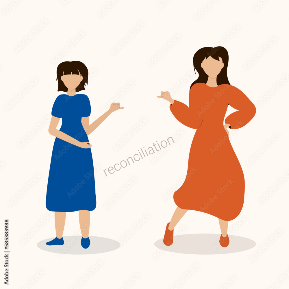 Two friends reconcile on the little fingers. . Flat vector illustration of friendship and trust.