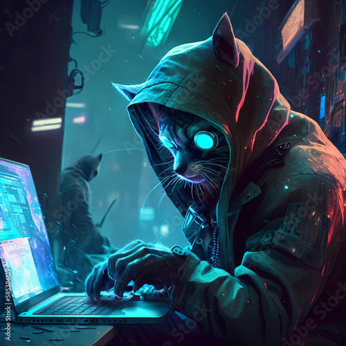 An Abstract Cat Hacker Cyberpunk Journey into Generative AI
