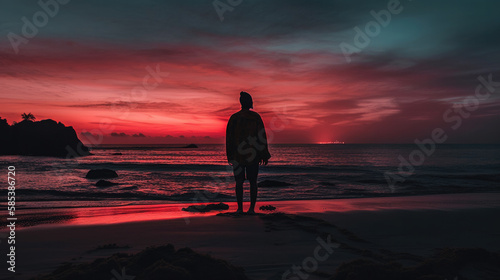 person watching sunset created with Generative AI technology
